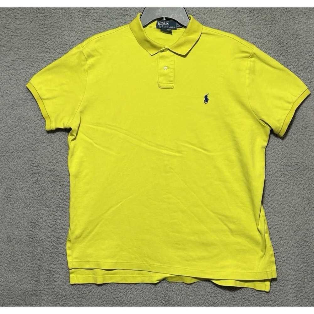 Polo Ralph Lauren Polo Shirt Mens L Buttery Yellow Black Pony Logo Cotton Preppy